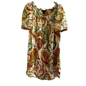 Yasb Silk 100% Silk Dress Green Gold short sleeve Size M